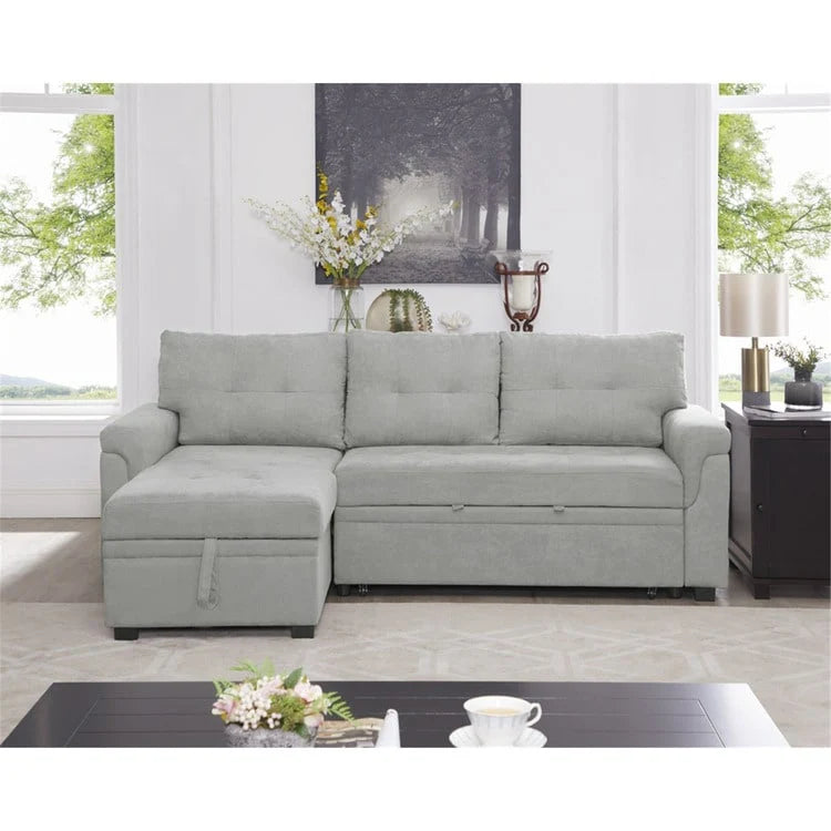 Canapé d'angle réversible convertible avec lit gigogne, méridienne de rangement et pieds durables