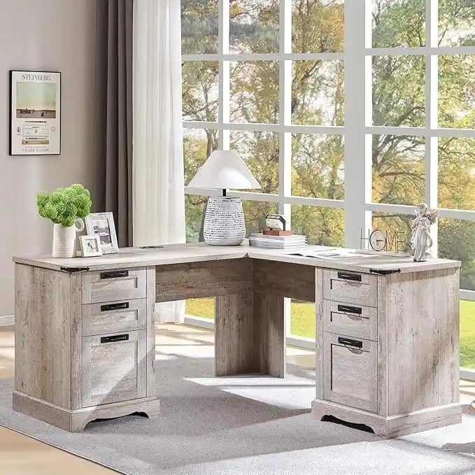 Bureau d'angle exécutif en forme de L 60 Farmhouse, bureau d'angle en bois, bureau d'ordinateur