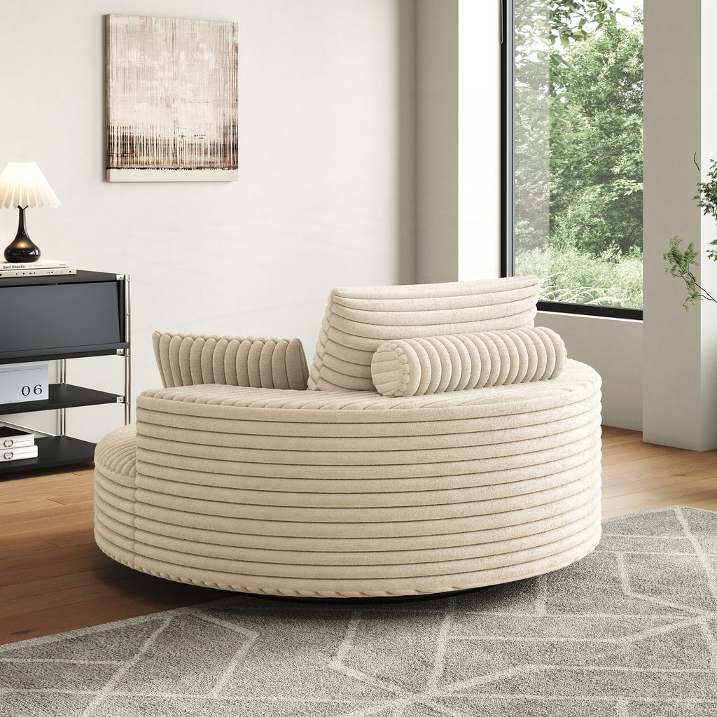 Fauteuil pivotant simple en velours côtelé et chenille avec rembourrage en mousse