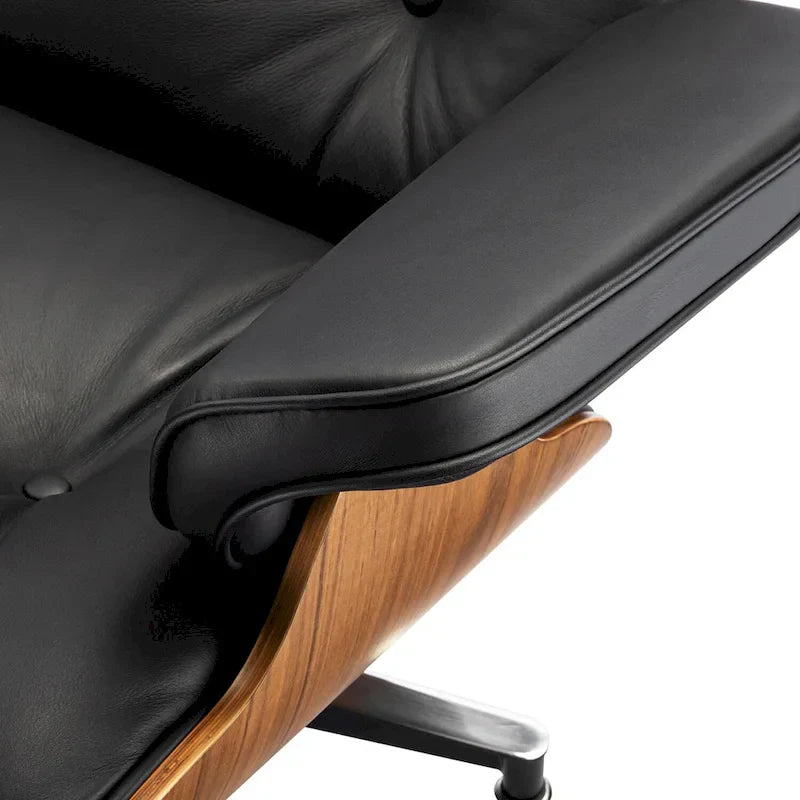 Fauteuil inclinable et ottoman Furgle en cuir véritable et bois de noyer