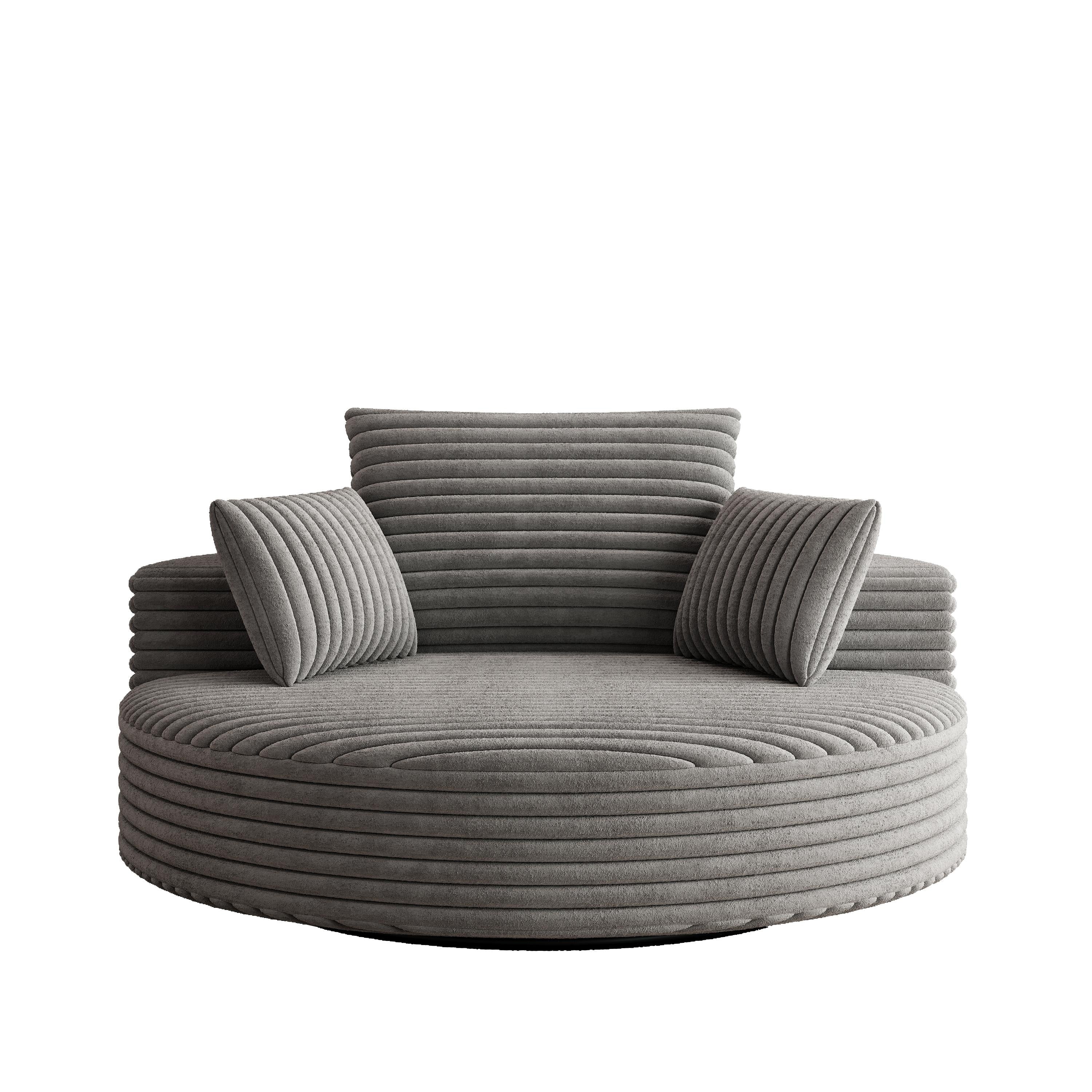 Fauteuil pivotant simple en velours côtelé et chenille avec rembourrage en mousse
