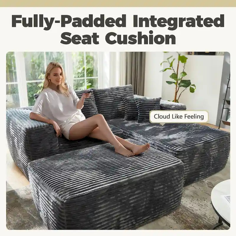 HOOOWOOO Canapé d'angle moderne en peluche avec pouf amovible