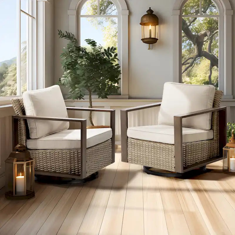 Fauteuil à bascule d'extérieur Cozywor en osier 2 pièces avec structure métallique et coussins