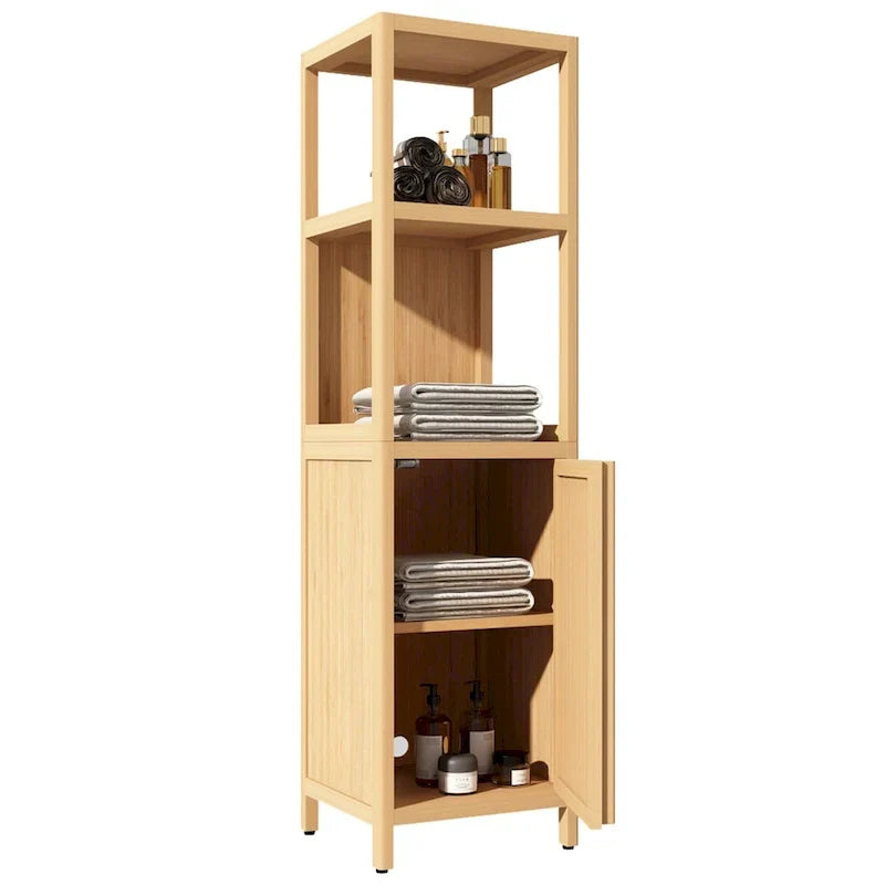 Meuble haut de salle de bain 1 porte 52 po Tall Wood avec étagère ouverte, couleur naturelle