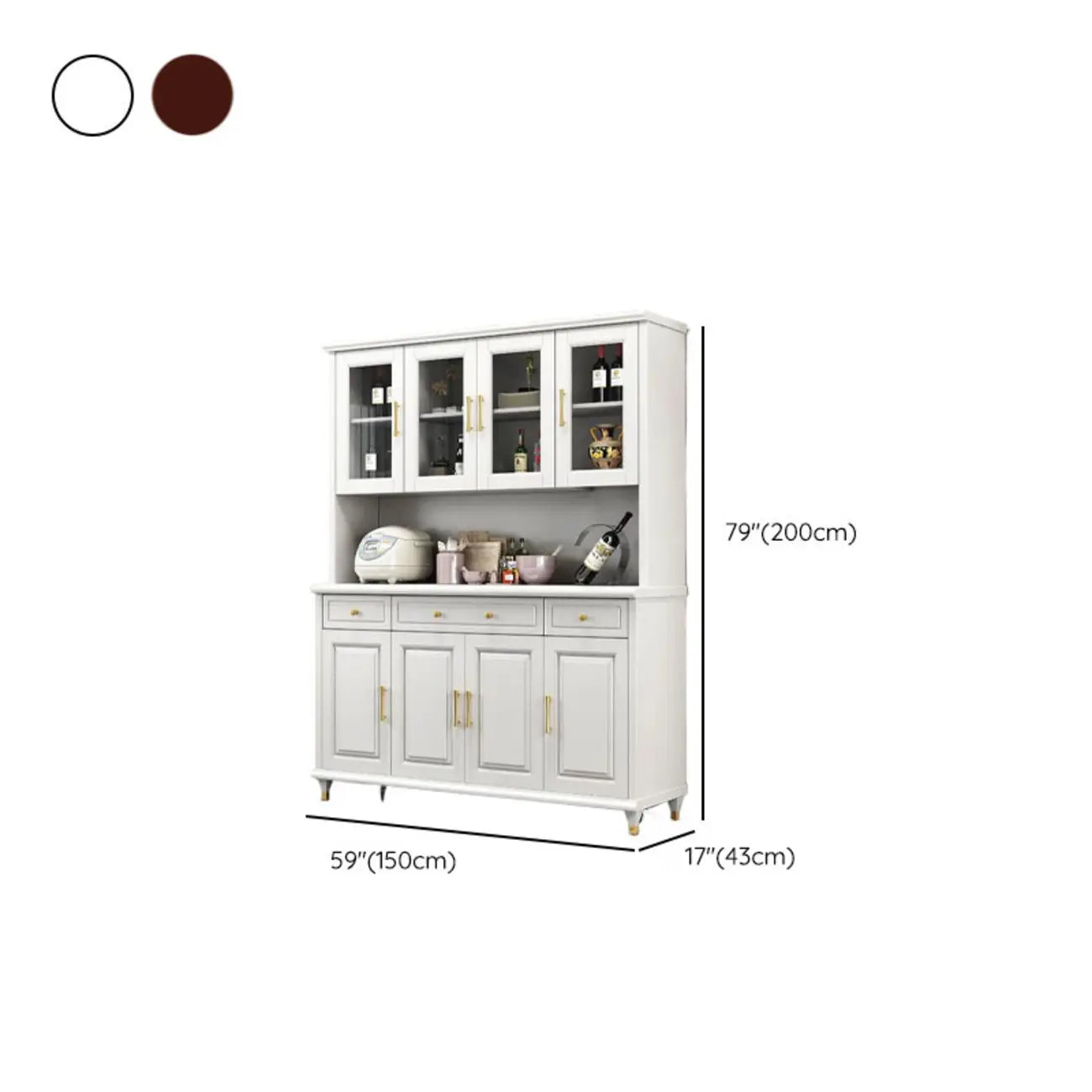 Buffet de cuisine en bois blanc avec casier à vin intégré