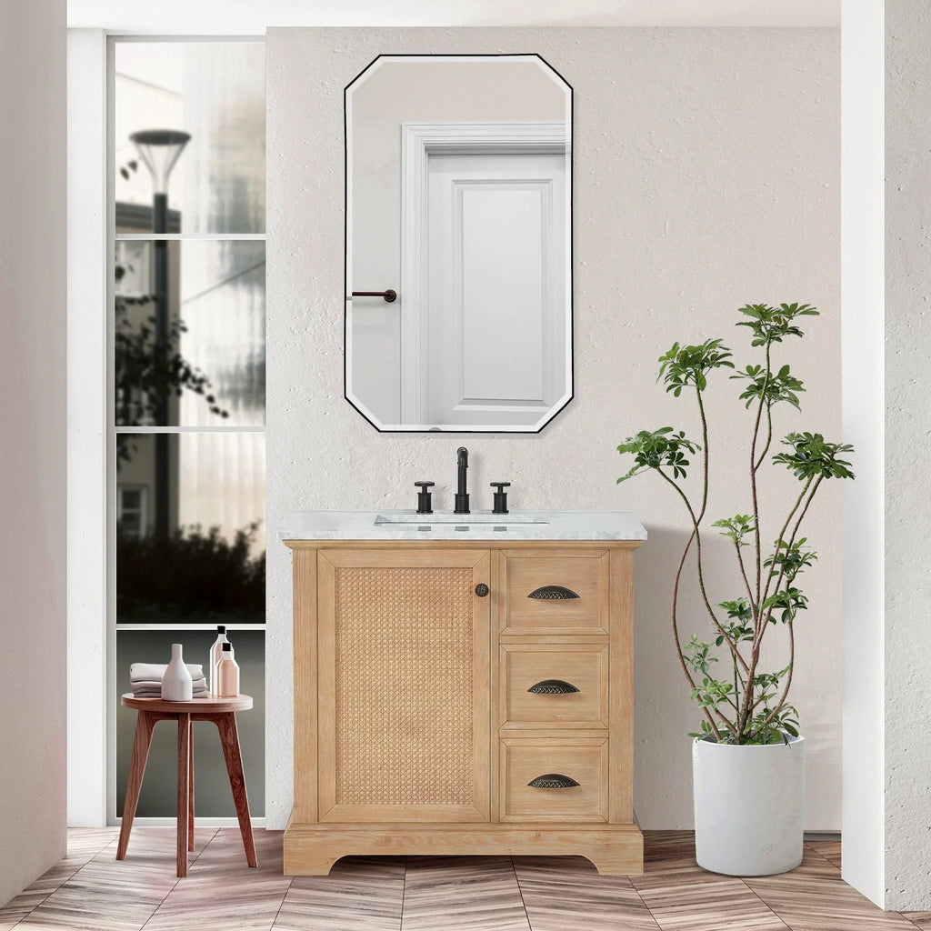 Meuble sous-vasque Hervas avec plateau en marbre naturel, sans miroir