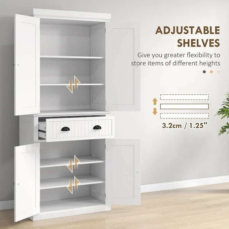 Meuble de rangement de cuisine autoportant traditionnel de 72 pouces avec 4 portes et 3 étagères réglables, grand tiroir central