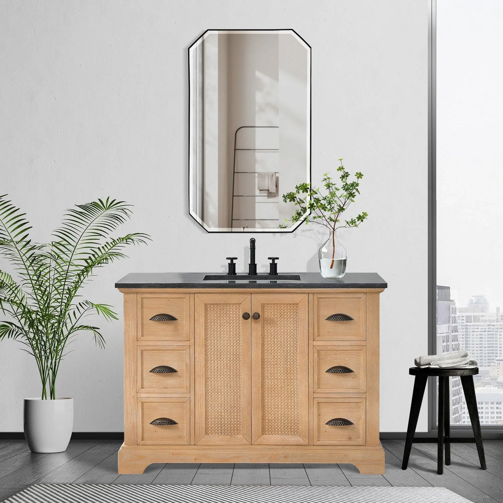 Meuble sous-vasque Hervas avec plateau en marbre naturel, sans miroir