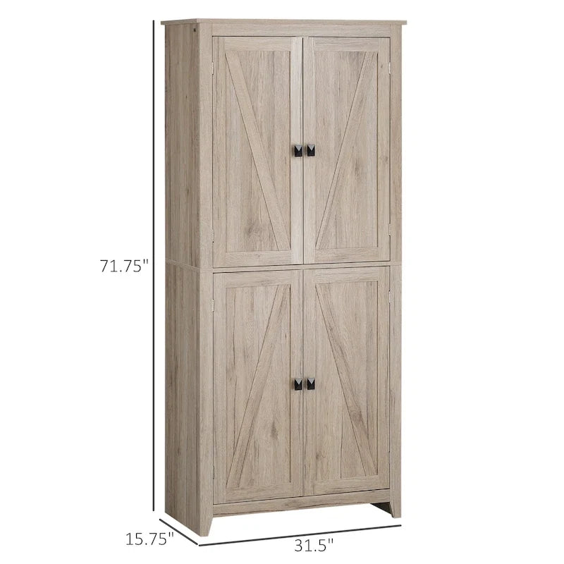 HOMCOM Grand garde-manger de cuisine autoportant de 183 cm, organisateur de rangement à 4 portes avec 4 niveaux et étagères réglables, blanc