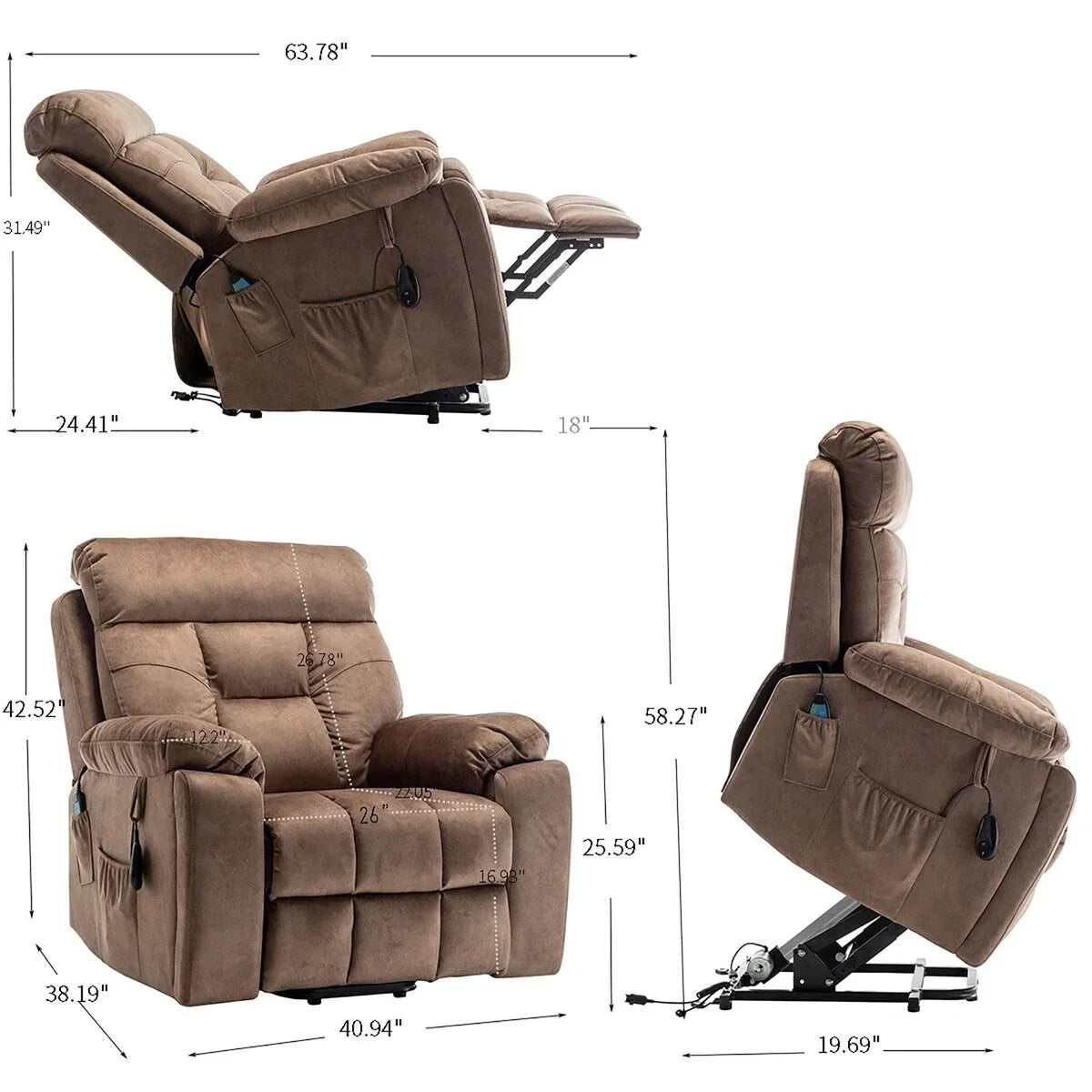 Fauteuil inclinable électrique releveur de massage chauffant