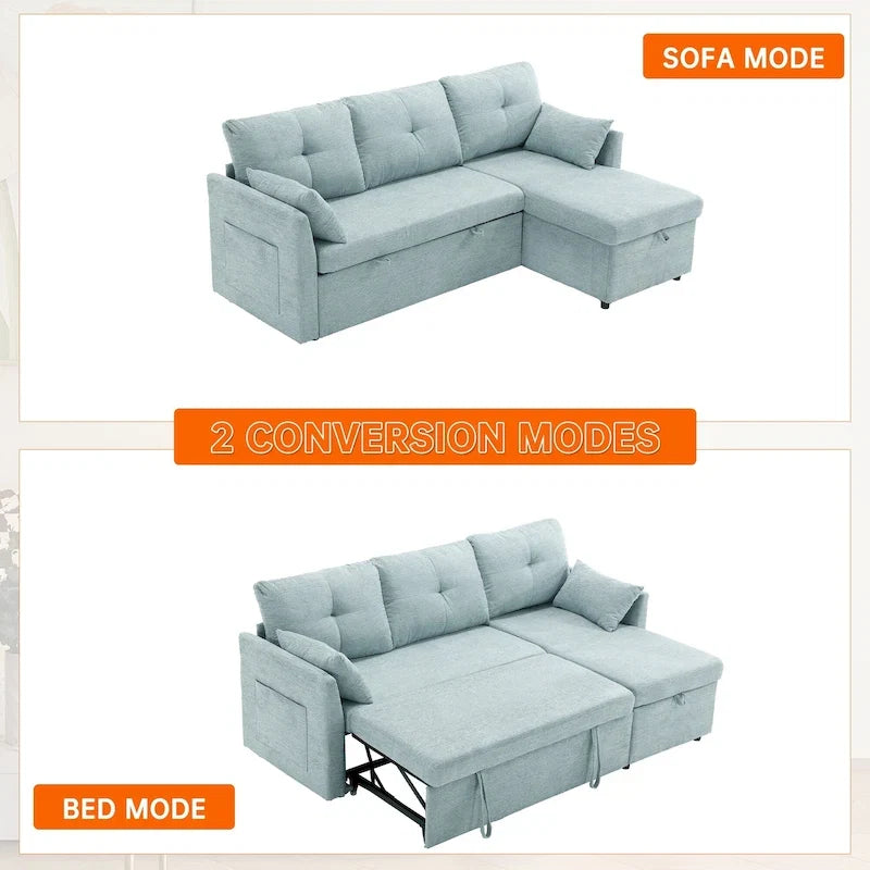 Canapé d'angle réversible en velours côtelé/chenille avec chaise longue de rangement et poche latérale