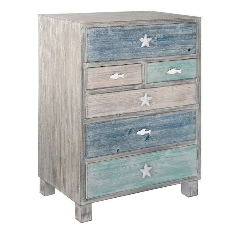 Commode de 6 tiroirs « Key West » en bois flotté multicolore, thème nautique