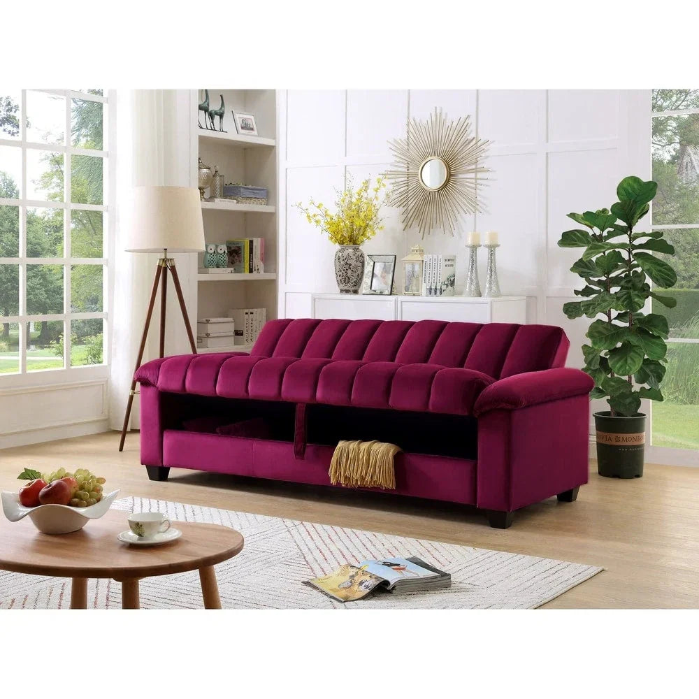 Canapé convertible de salon en tissu matelassé avec dossier cannelé