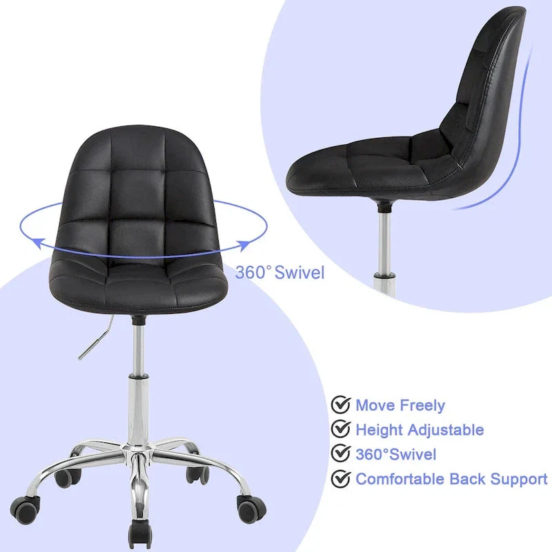 Chaise de bureau à domicile sans accoudoirs Javlergo, chaise de bureau d'ordinateur réglable en hauteur avec roulettes