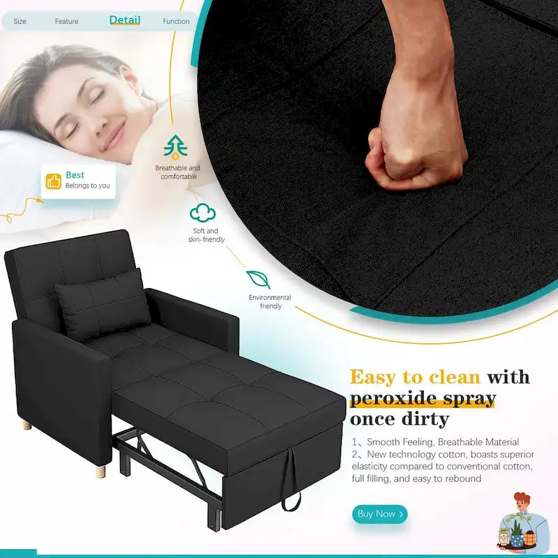 AECOJOY Fauteuil Convertible 3-en-1 avec Oreiller et Dossier Réglable