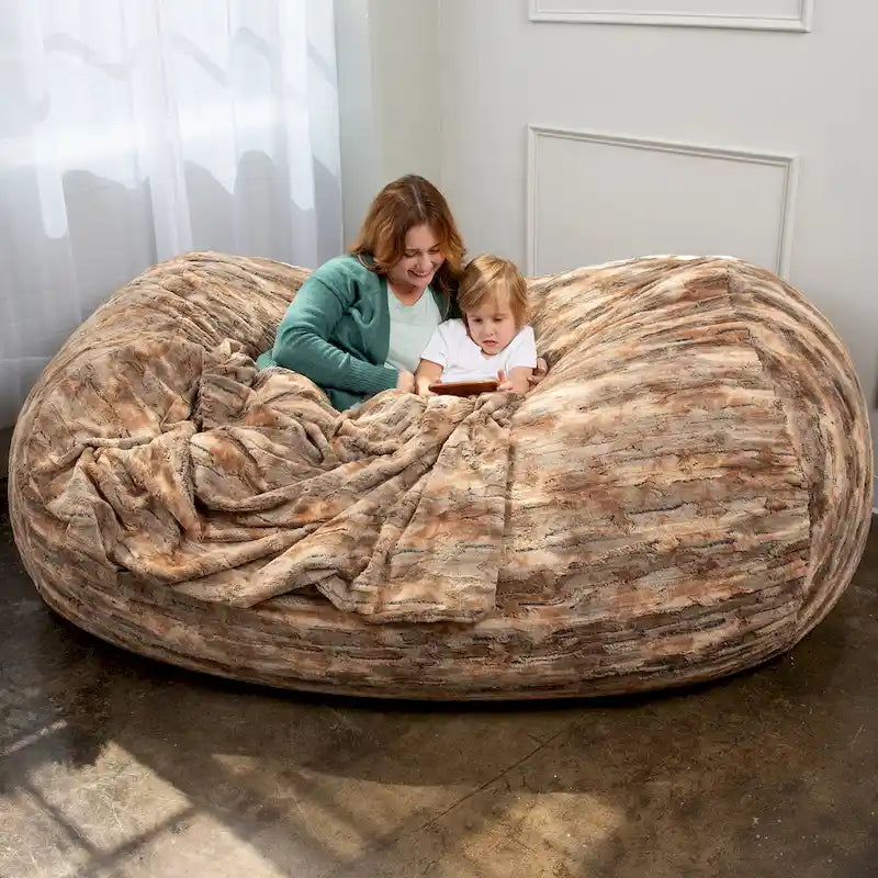 Grand canapé pouf de 7 pieds pour adultes - Luxe fausse fourrure