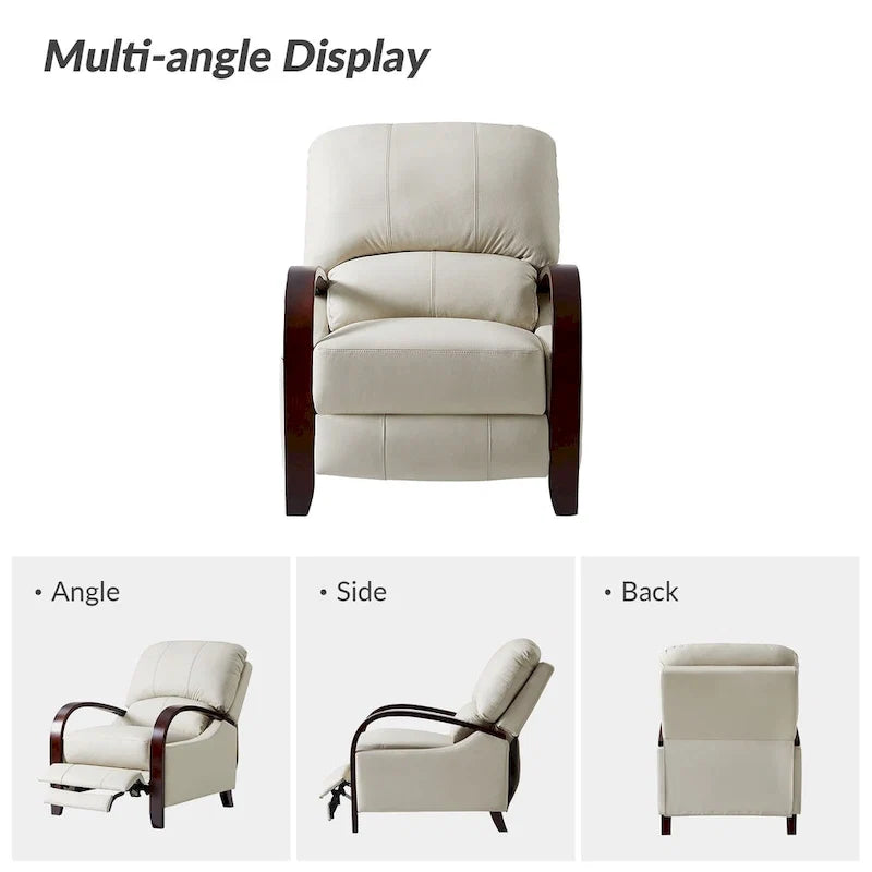 Fauteuil inclinable manuel Alex Mid-century Modern Cigar en cuir véritable avec accoudoirs incurvés en bois