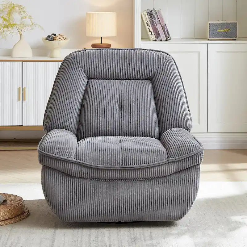 Fauteuil inclinable pivotant et coulissant en velours côtelé avec repose-pieds pour salon