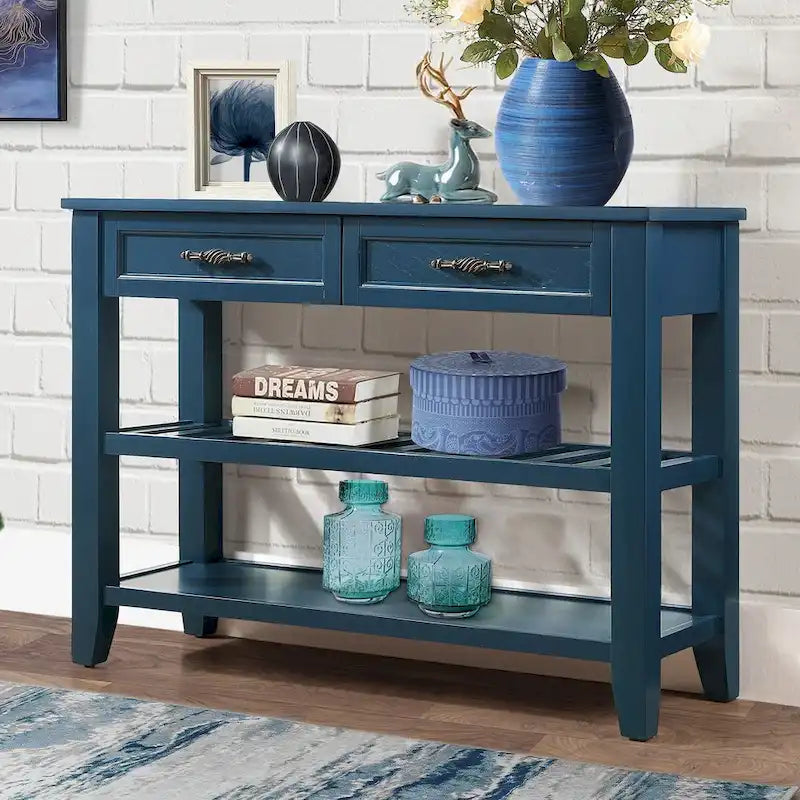 Table console de 42 po avec tiroirs et étagères à niveaux