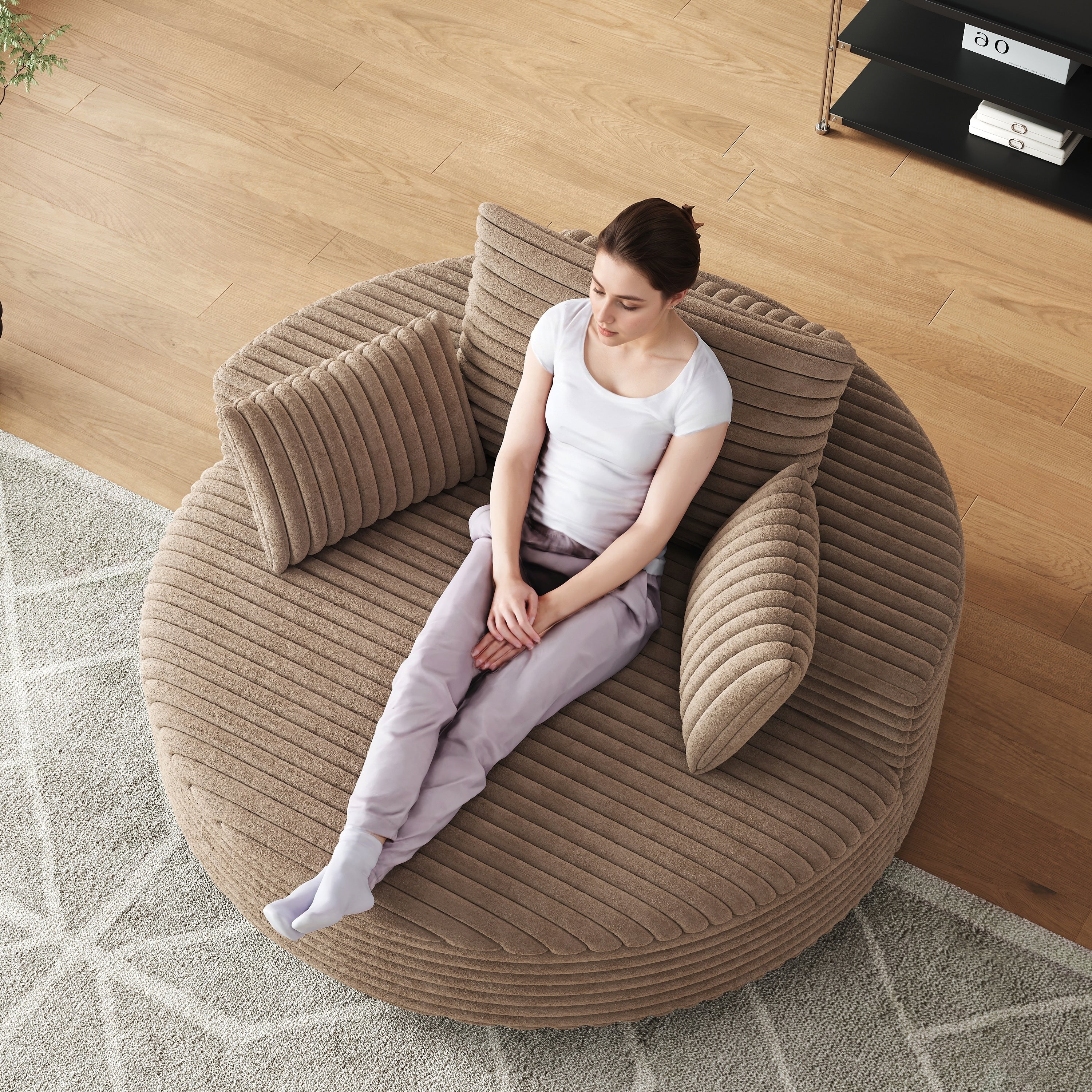 Fauteuil pivotant simple en velours côtelé et chenille avec rembourrage en mousse