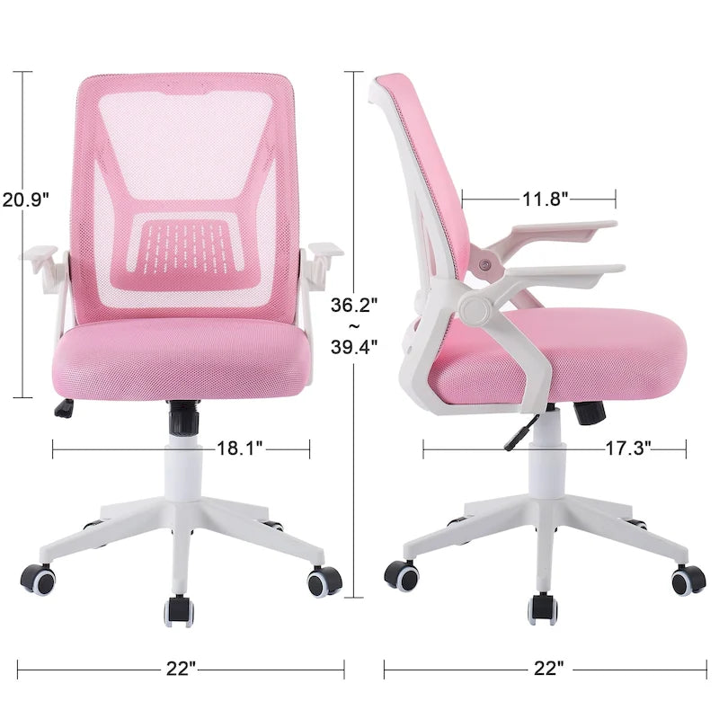 Javlergo Chaise de Bureau Dossier Mi-Hauteur Pivotante avec Support Lombaire, Fauteuil de Bureau Ergonomique en Maille avec Accoudoirs