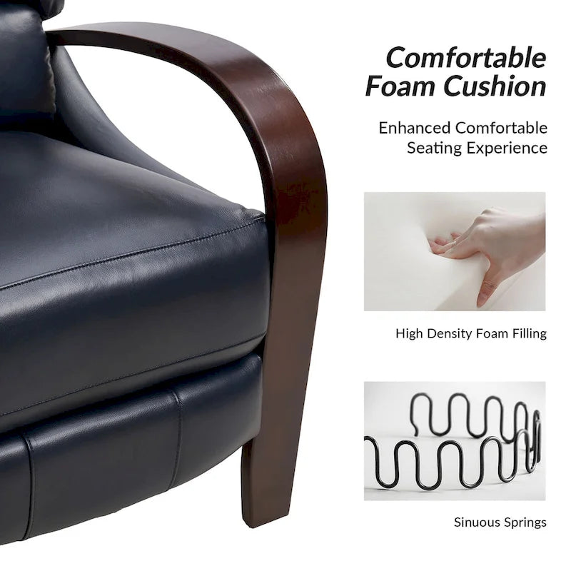 Fauteuil inclinable manuel Alex Mid-century Modern Cigar en cuir véritable avec accoudoirs incurvés en bois