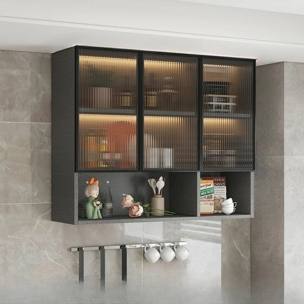 Armoire de cuisine murale grise en bois pour rangement