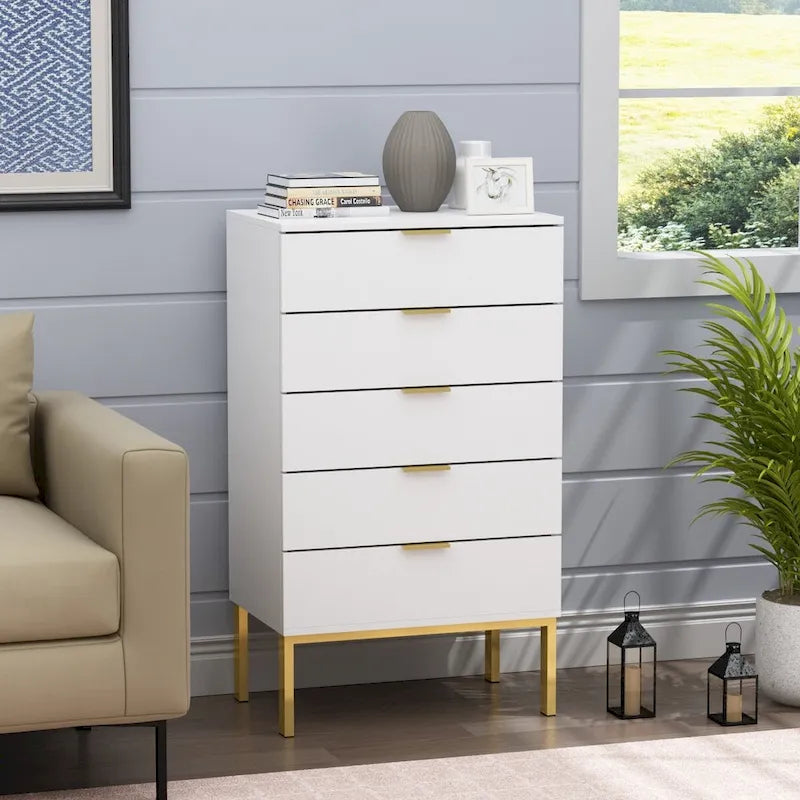 Commode de rangement à 5 tiroirs Table de chevet Meuble de rangement 60 cm L Blanc/Dos