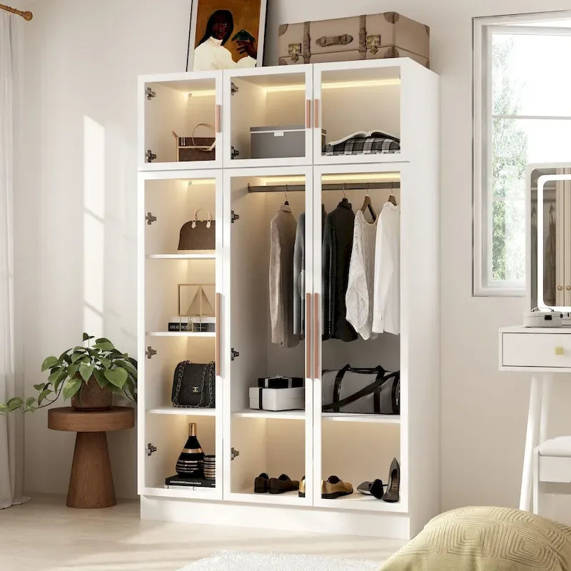 47,2 Grande Armoire LED Lumineuse Placard à Portes en Verre Entièrement en Verre