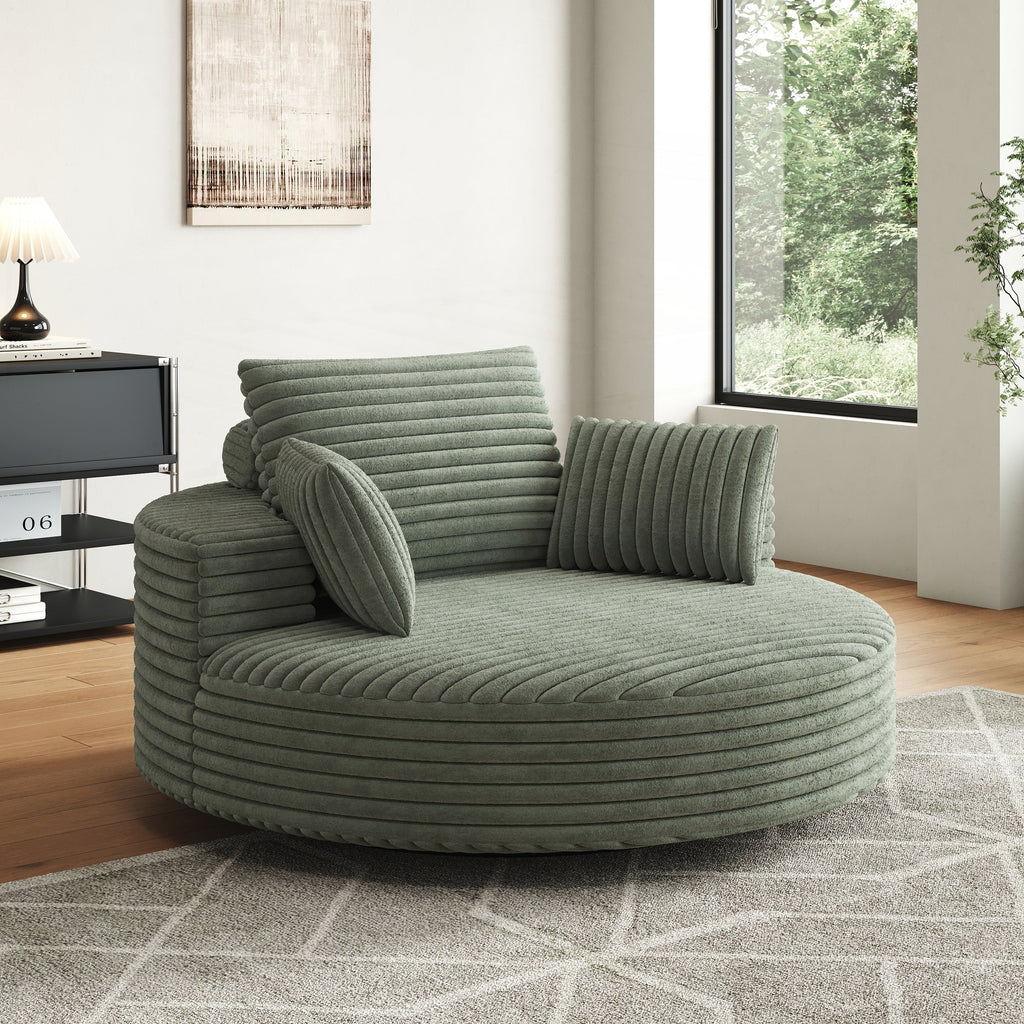 Fauteuil pivotant simple en velours côtelé et chenille avec rembourrage en mousse