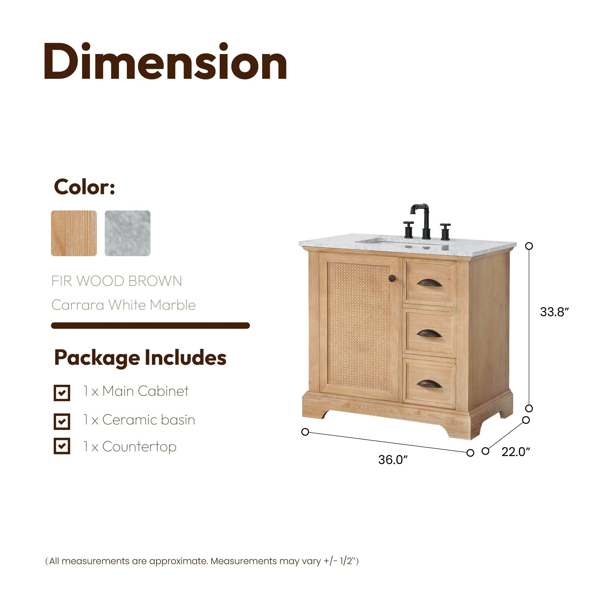 Meuble sous-vasque Hervas avec plateau en marbre naturel, sans miroir