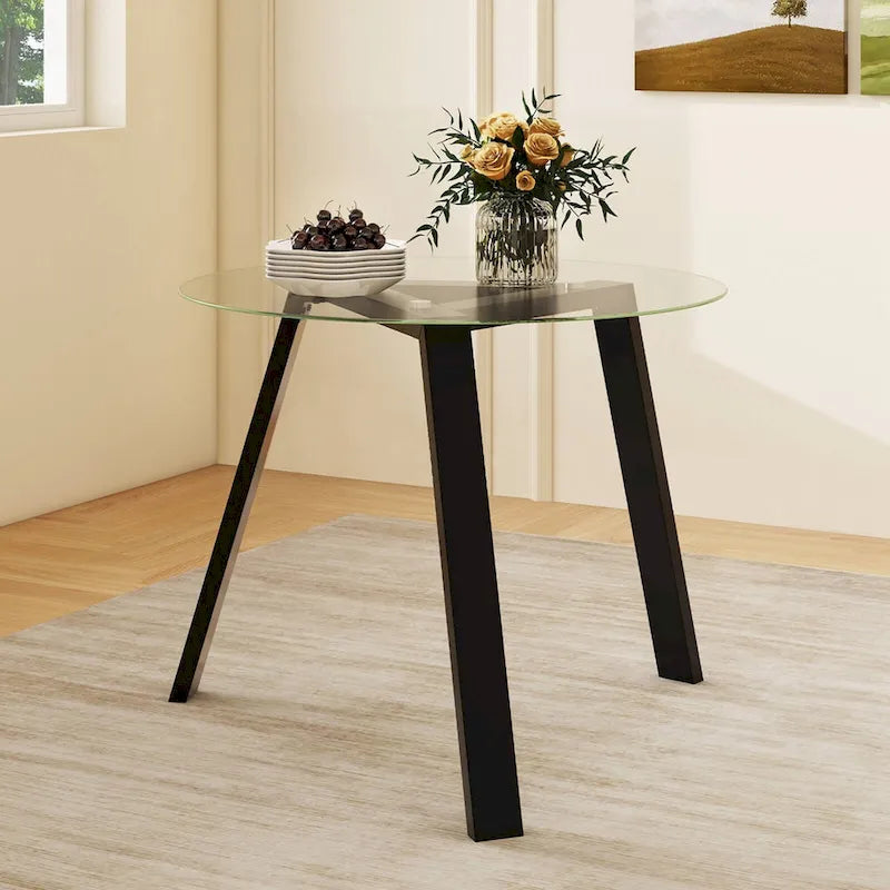 Table de salle à manger ronde en verre Costway 36" pour 4 personnes avec plateau en verre trempé - Voir détails