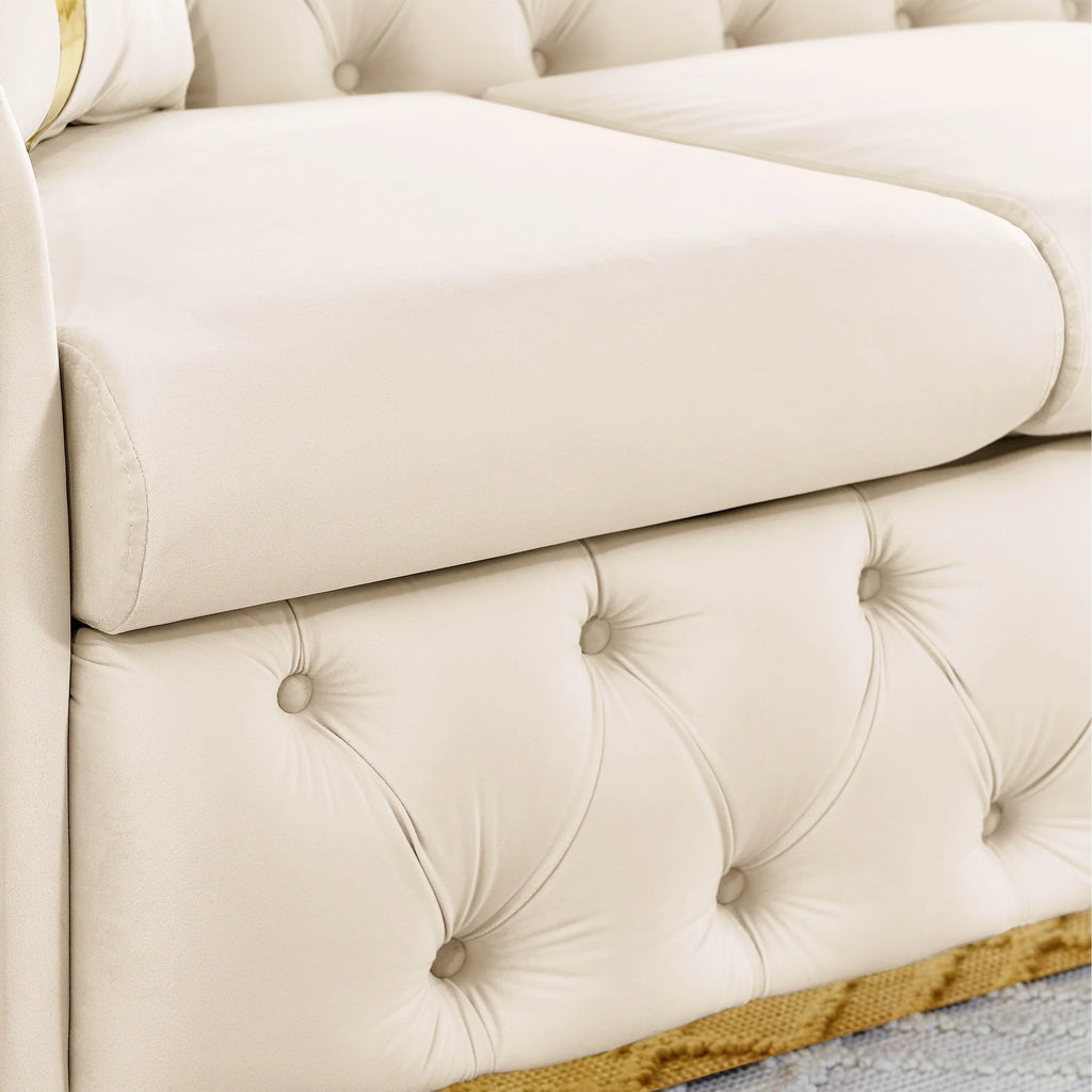 Canapé 3 places Velvet 90,6 po avec 2 oreillers, coussins haute densité, accents dorés et oreillers