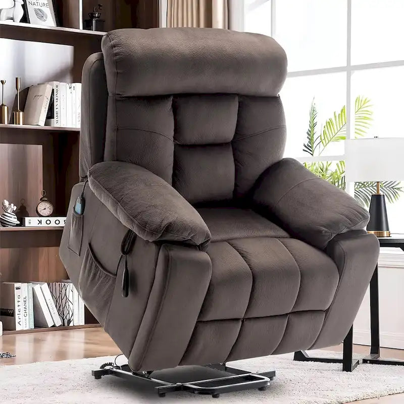 Grand fauteuil inclinable de massage électrique avec fonction de levage, chauffage et porte-gobelet dissimulé