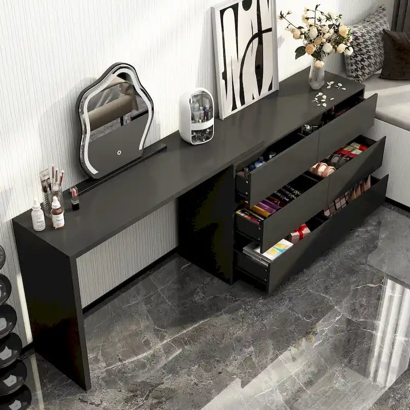 Commode pivotante 32,7H et bureau coiffeuse 6 tiroirs Blanc/Noir