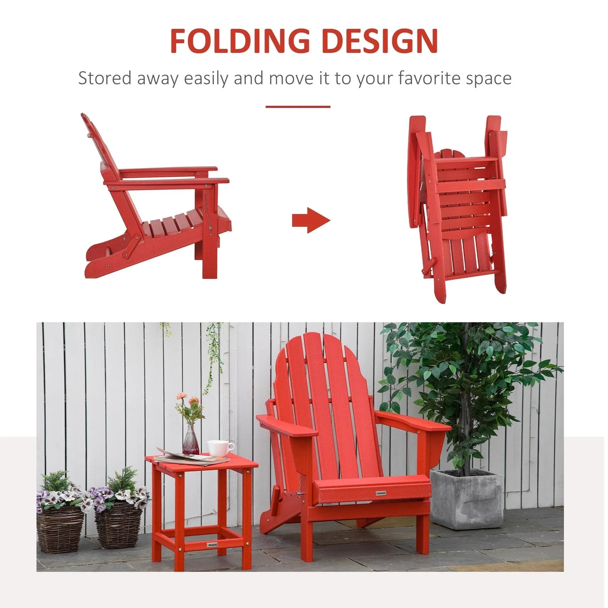 Chaise Adirondack pliante, chaises longues de plage en plastique HDPE toutes saisons pour terrasse et mobilier de jardin