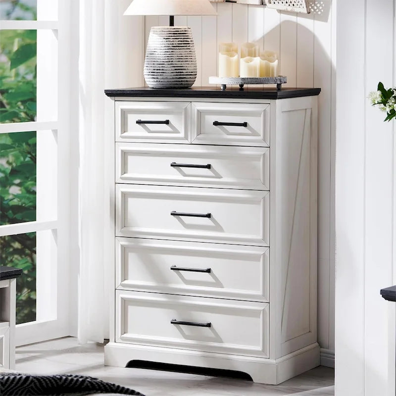 Commode de style rustique de ferme à 6 tiroirs, en bois