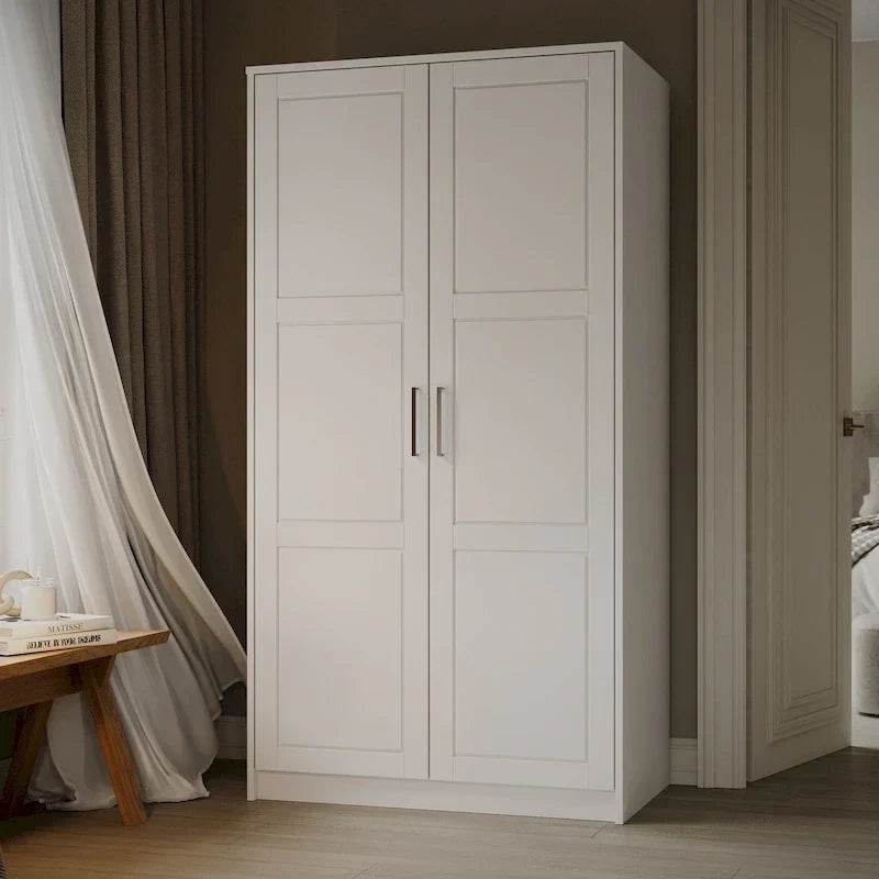 Armoire urbaine à 2 portes 100 % en bois massif avec portes pleines et portes miroir