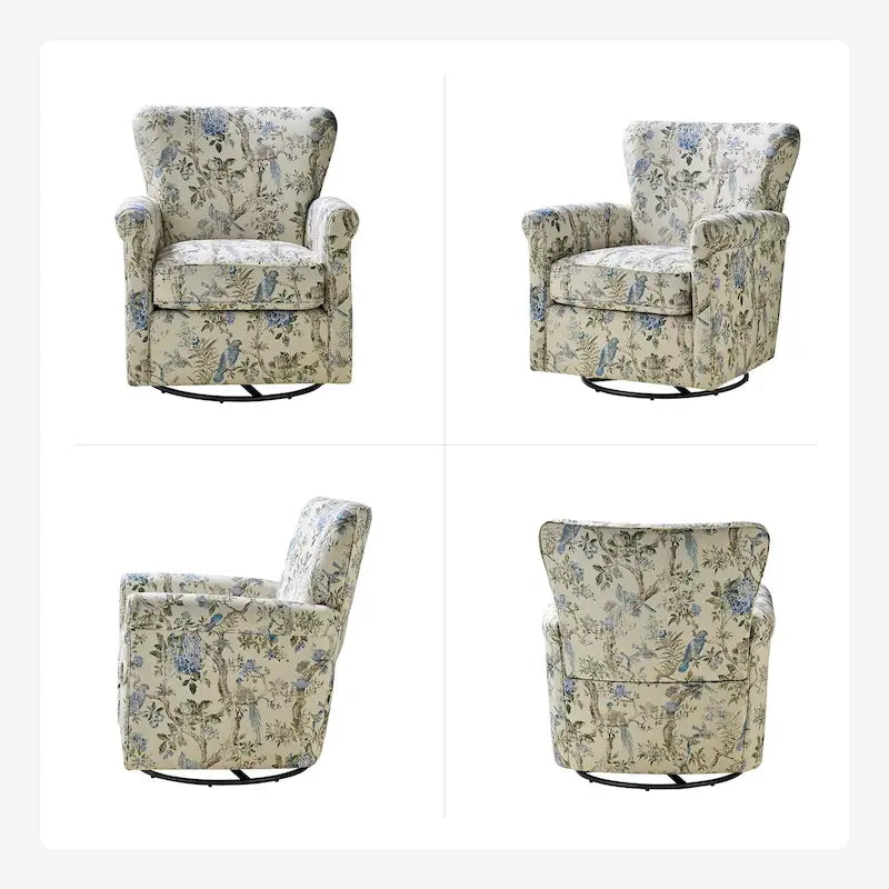 Fauteuil à bascule pivotant Georg en tissu confortable à motif floral avec accoudoirs arrondis par HULALA HOME