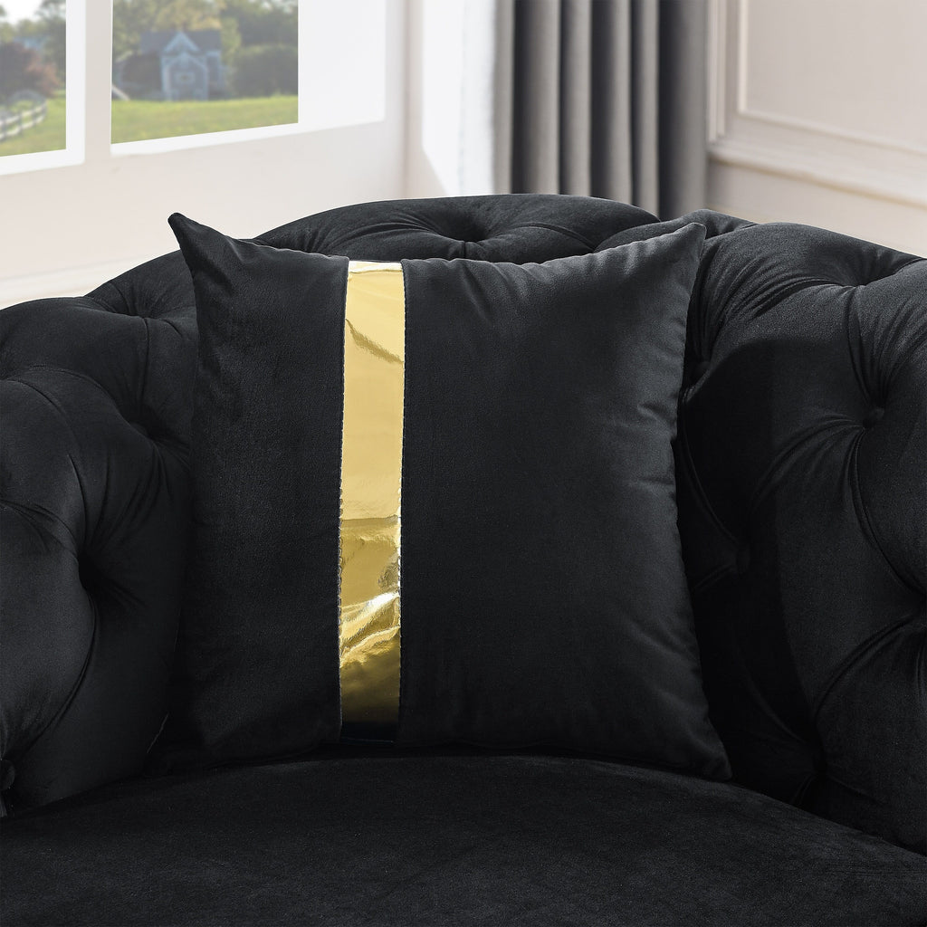Canapé 3 places Velvet 90,6 po avec 2 oreillers, coussins haute densité, accents dorés et oreillers