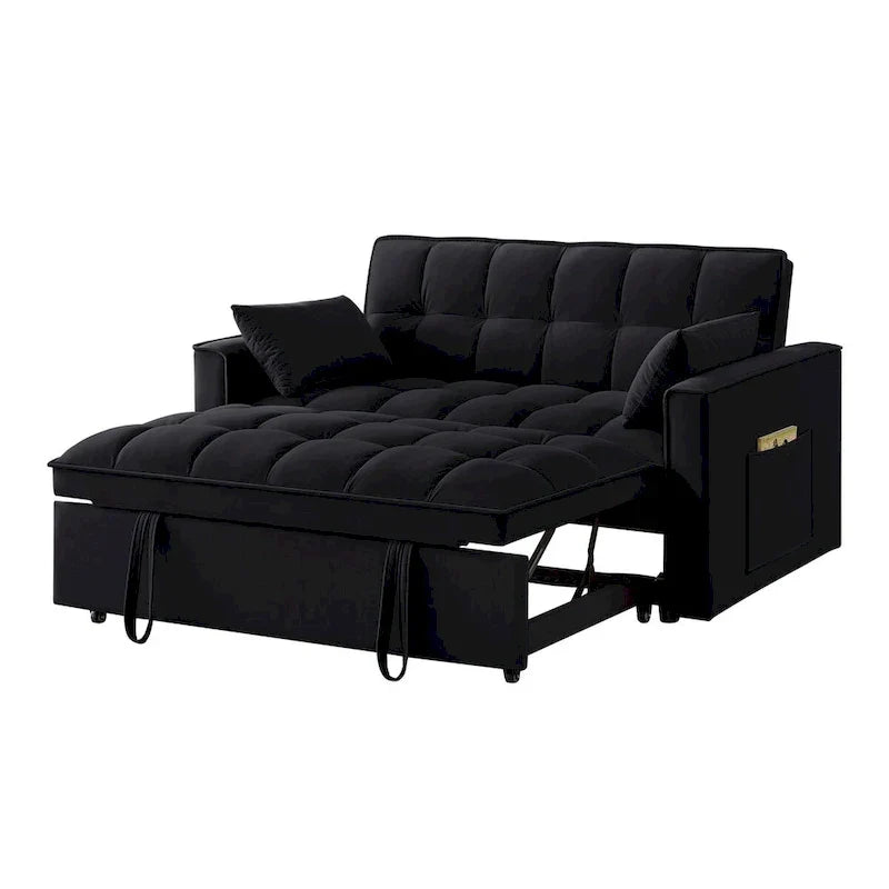 Canapé-lit convertible 4-en-1 – Causeuse en velours – Lit d'appoint avec dossier inclinable, 2 poches latérales