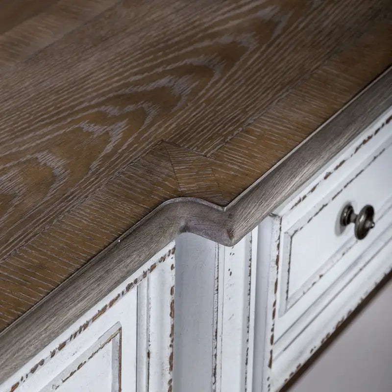 Console de hall 72 po blanc antique et écorce vieillie