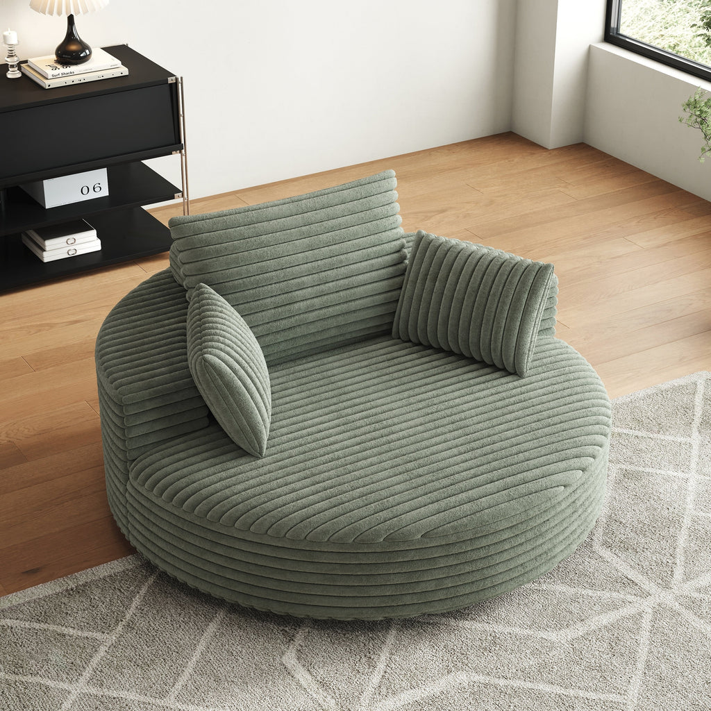 Fauteuil pivotant simple en velours côtelé et chenille avec rembourrage en mousse