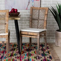 Chaise de salle à manger Laluna en rotin et bois d'acajou de style bohème moderne avec coussin