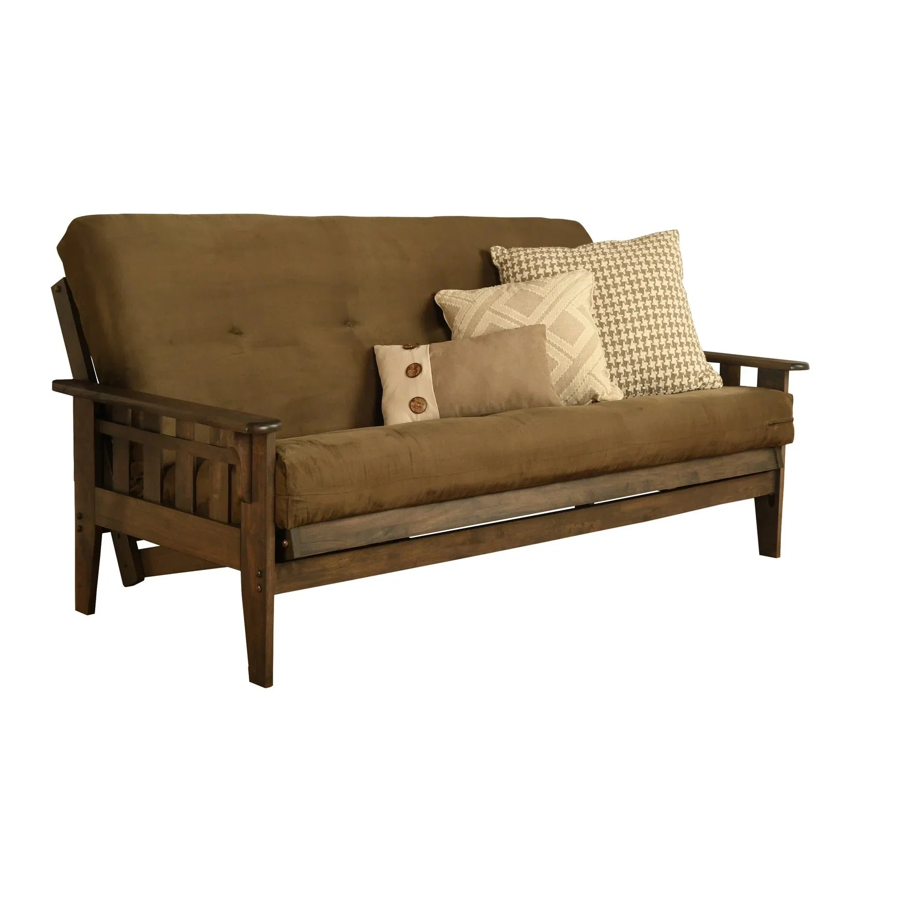 Ensemble futon rustique en noyer grand format avec matelas