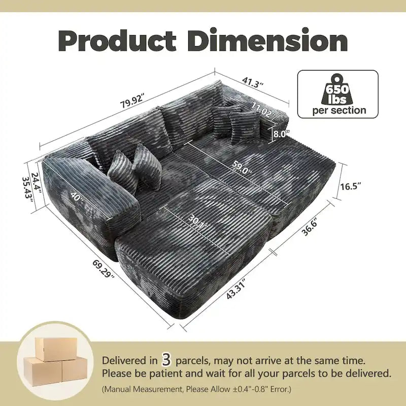 HOOOWOOO Canapé d'angle moderne en peluche avec pouf amovible
