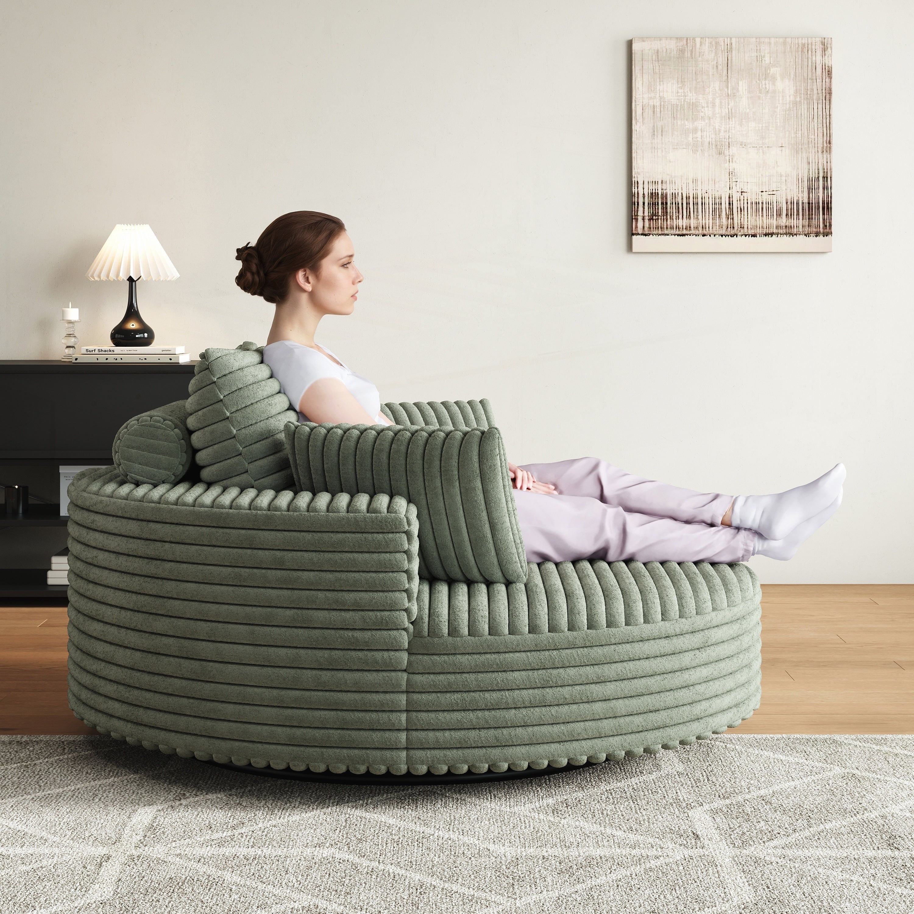 Fauteuil pivotant simple en velours côtelé et chenille avec rembourrage en mousse