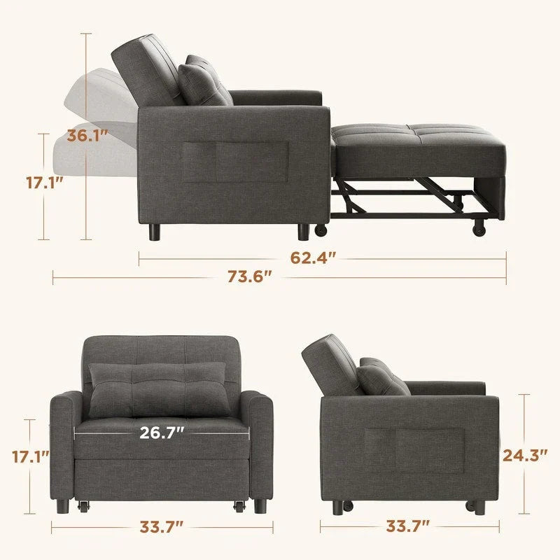 Canapé-lit convertible 3-en-1, Canapé-chaise dépliable, Lit pliant convertible pour salon