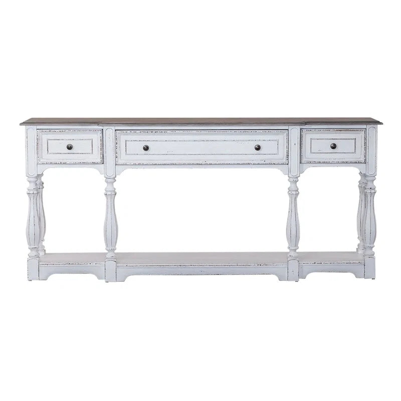 Console de hall 72 po blanc antique et écorce vieillie