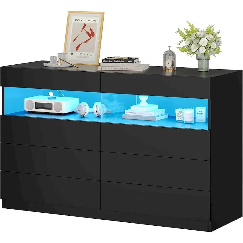 Commode à 8 tiroirs avec lumières LED, meuble de rangement